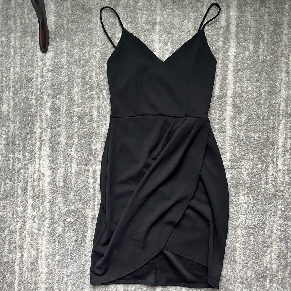 black bodycon slip dress with leg slit